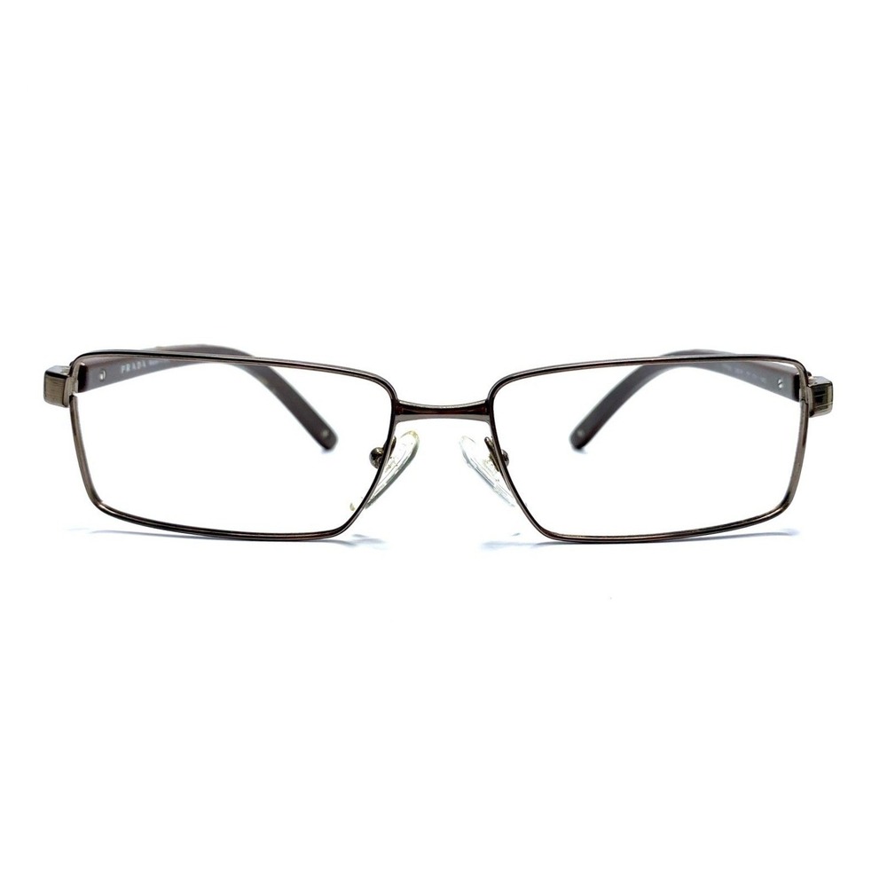 Prada Silver Metal Rectangular Glasses Brown Temples Italy VPR65L 55 16 140